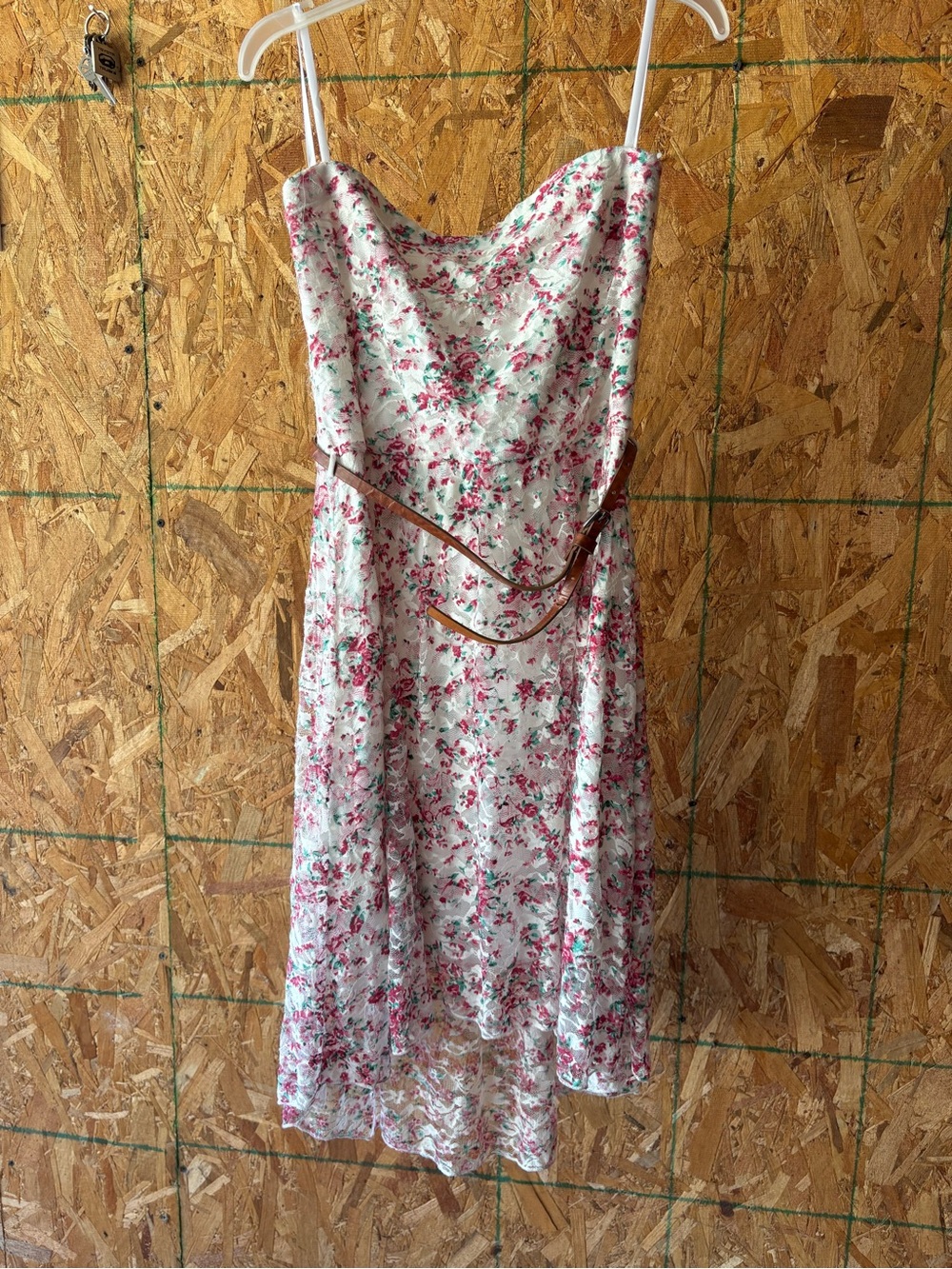 Deb Strapless Floral Slip Dress in White and Pink